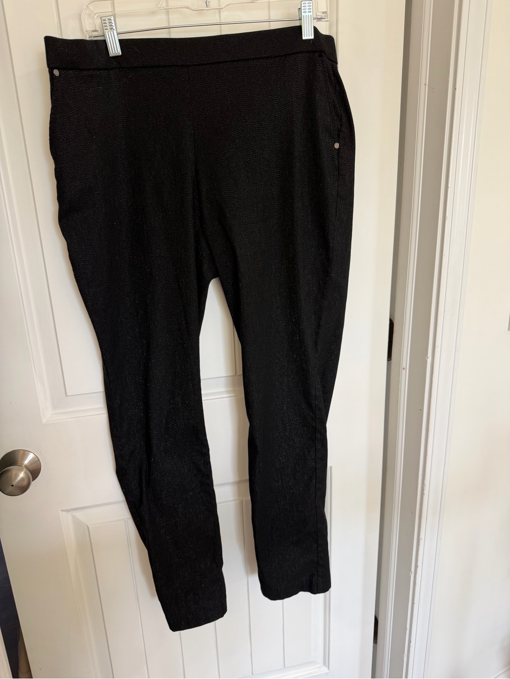 Anne Klein Black Stretch Denim W Sparkle Pull-On Pants